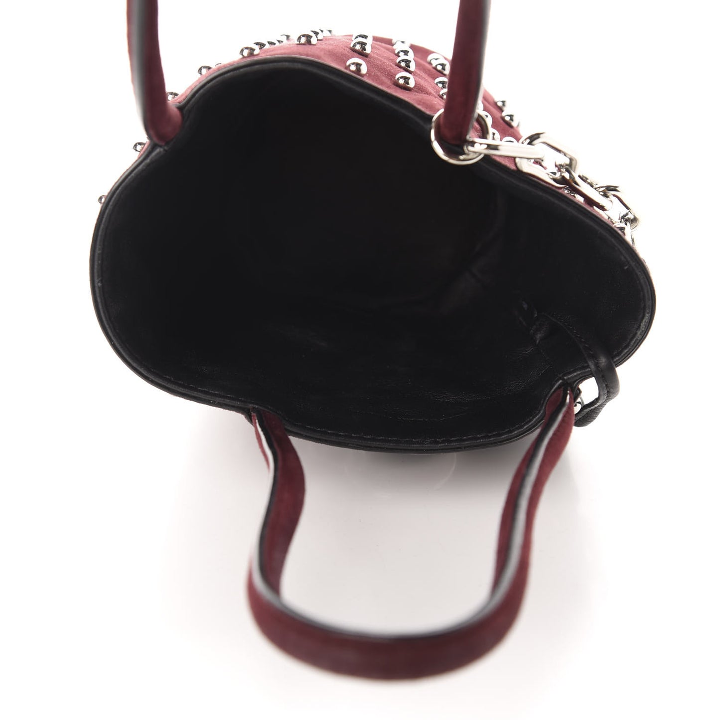 Suede Studded Mini Roxy Bucket Bag Burgundy