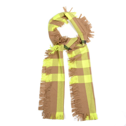 Burberry Wool Half Mega Check Fringe Scarf Neon Yellow 1 of 4