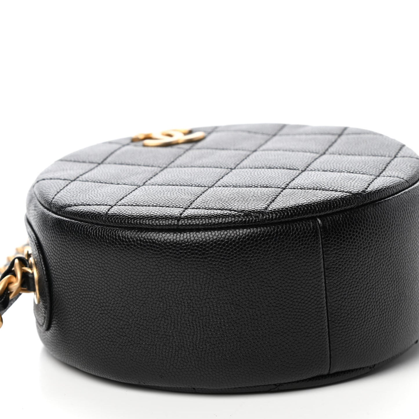 Caviar Quilted Small Round Evening Bag Black