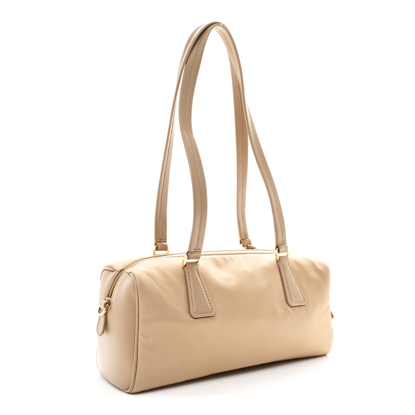 Re-Nylon Vitello Medium Top Handle Bag With Padlock Cammeo