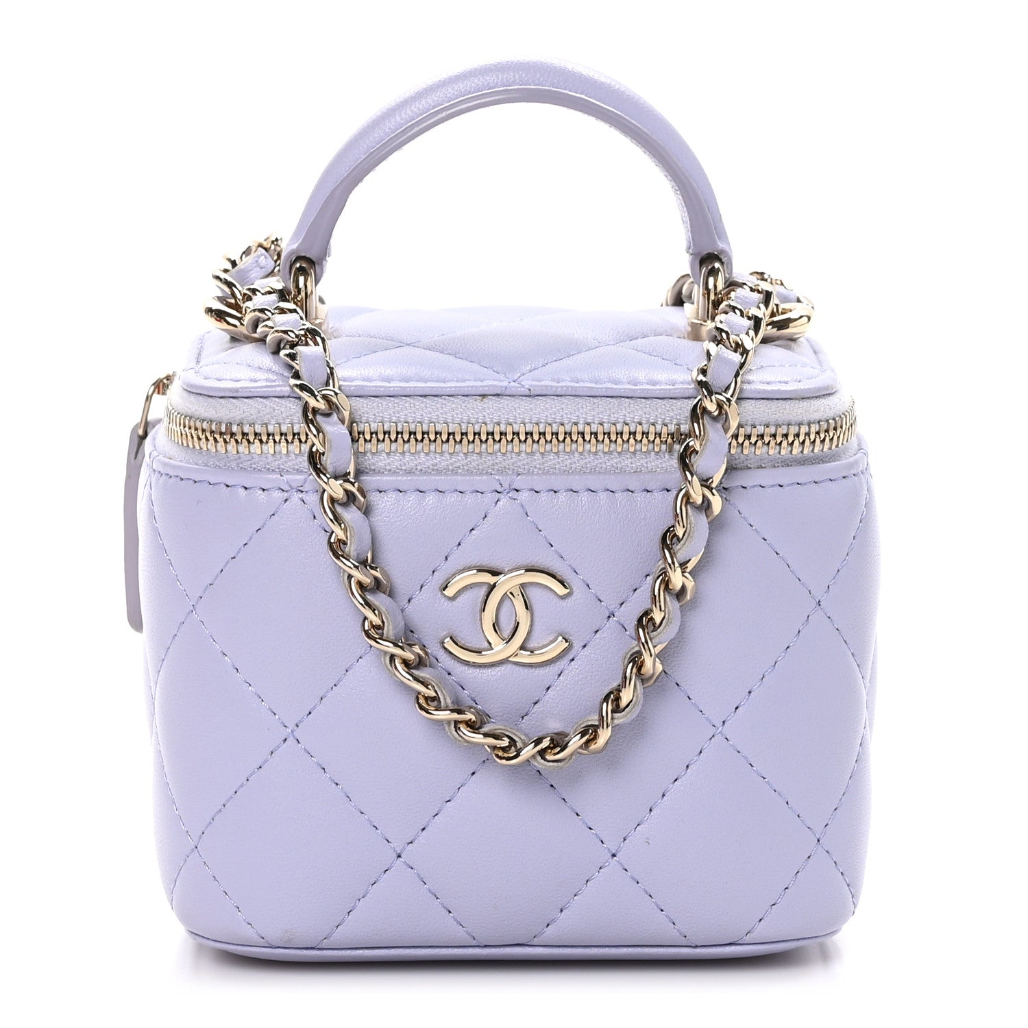 Chanel Lambskin Quilted Top Handle Mini Vanity Case With Chain Light Purple 1 of 10