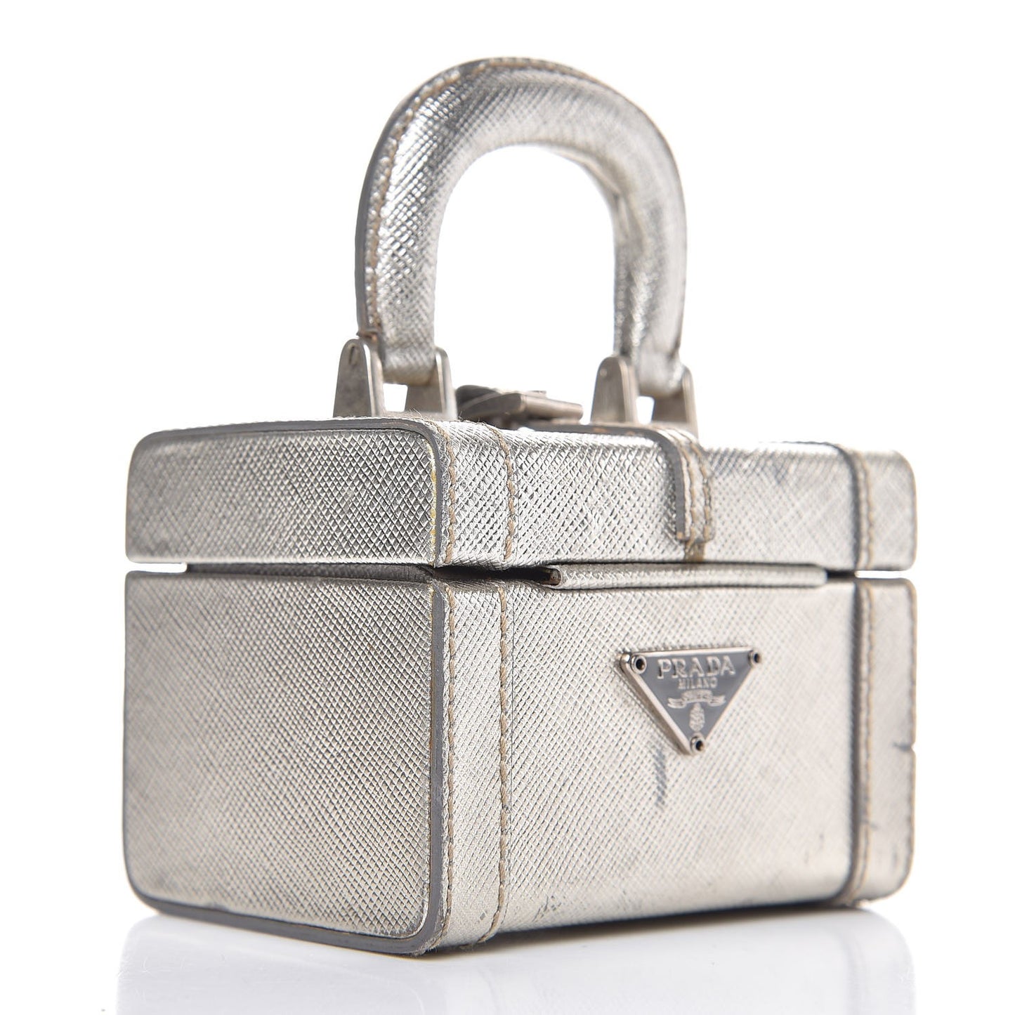 Metallic Saffiano Mini Cosmetic Train Case Cromo