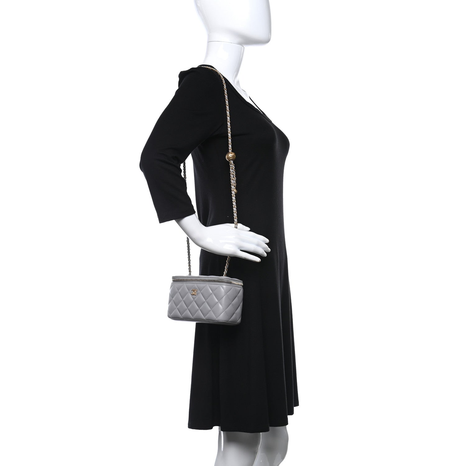 Chanel Lambskin Quilted Small Pearl Crush Vanity Case With Chain Grey 2 of 9