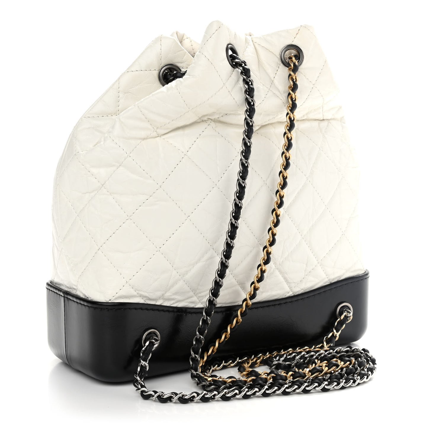 Aged Calfskin Quilted Gabrielle Backpack Black White