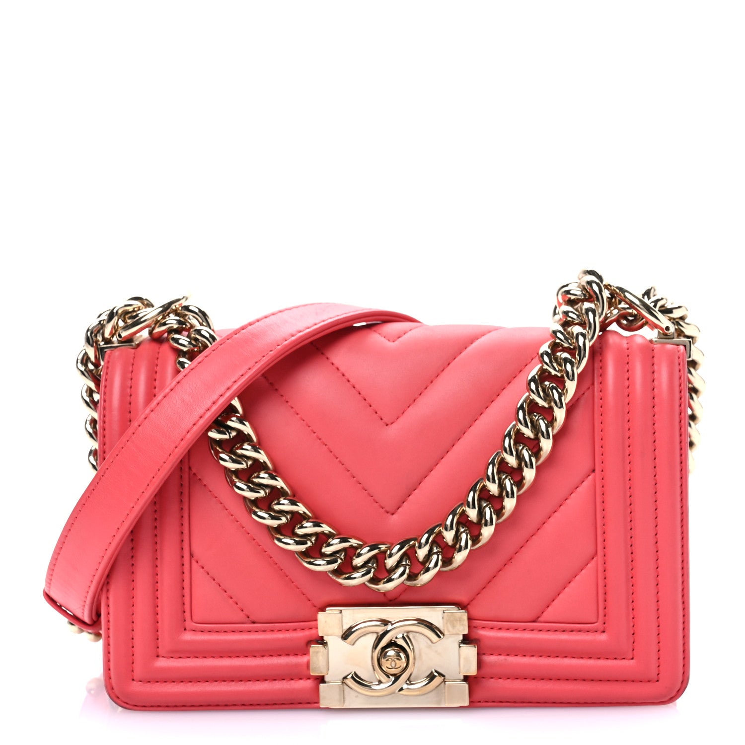 Chanel Calfskin Chevron Quilted Small Boy Flap Pink 1 of 17