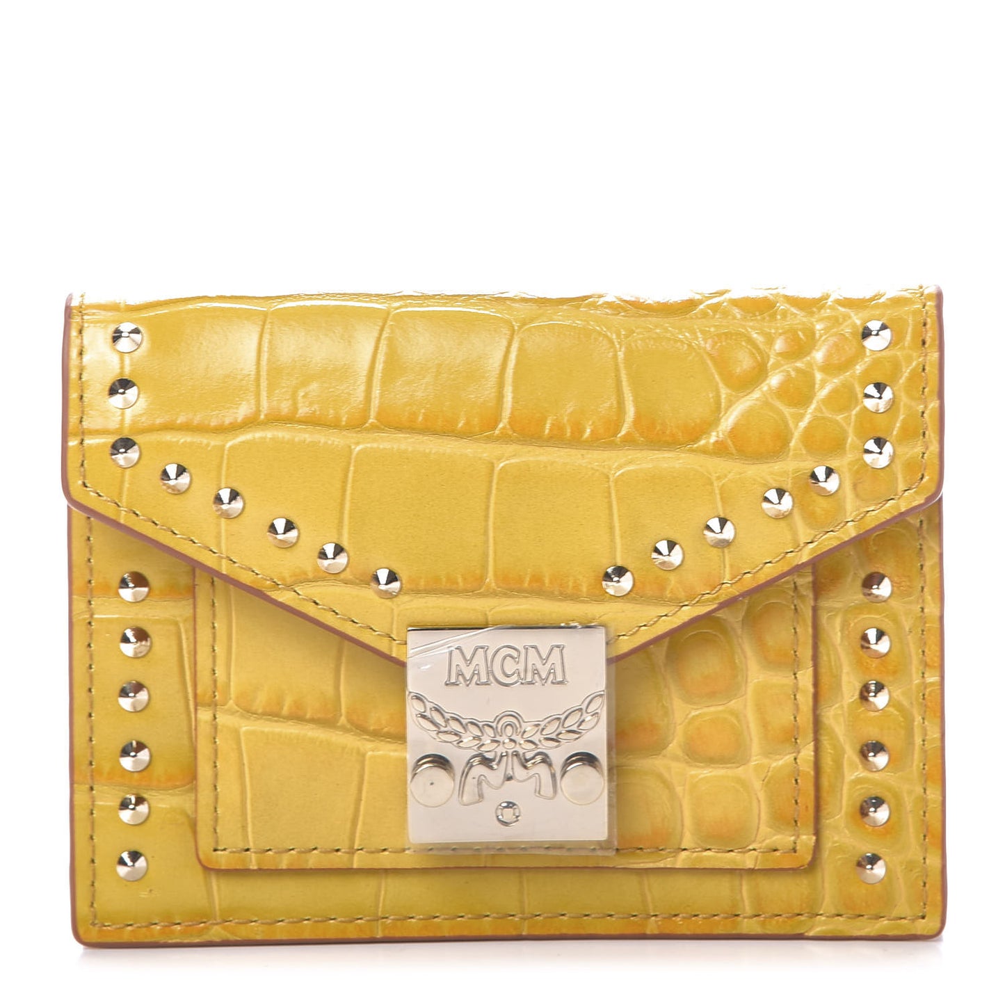 Calfskin Crocodile Embossed Flap Card Holder Golden Mango