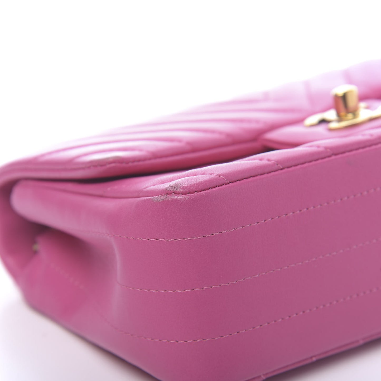 Lambskin Chevron Quilted Mini Rectangular Flap Fuchsia