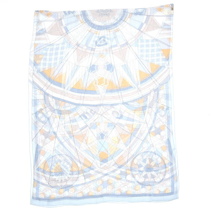Hermes Mousseline Silk Rose De Compas Stole Scarf Bleu Glacier Beige Gris 6 of 7