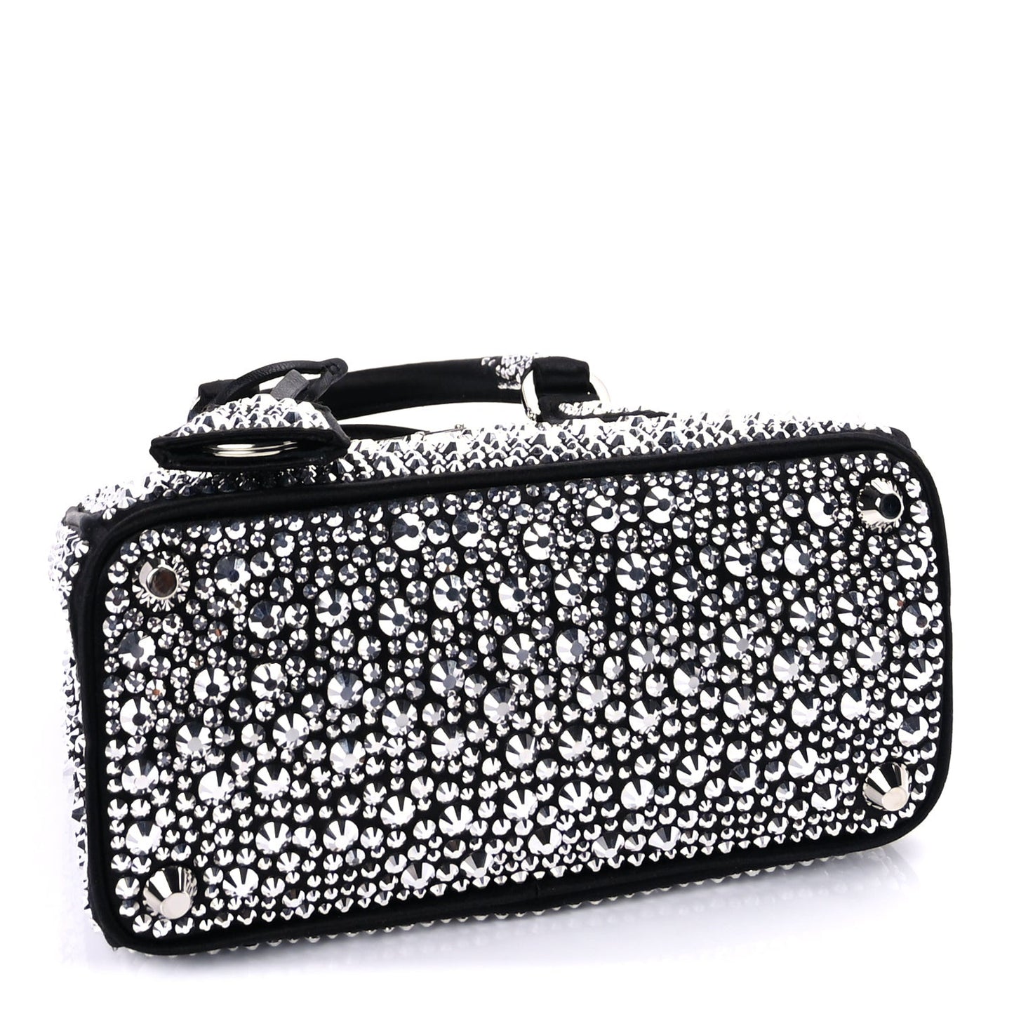 Satin Crystal Mini Galleria Double Zip Tote Metal Black