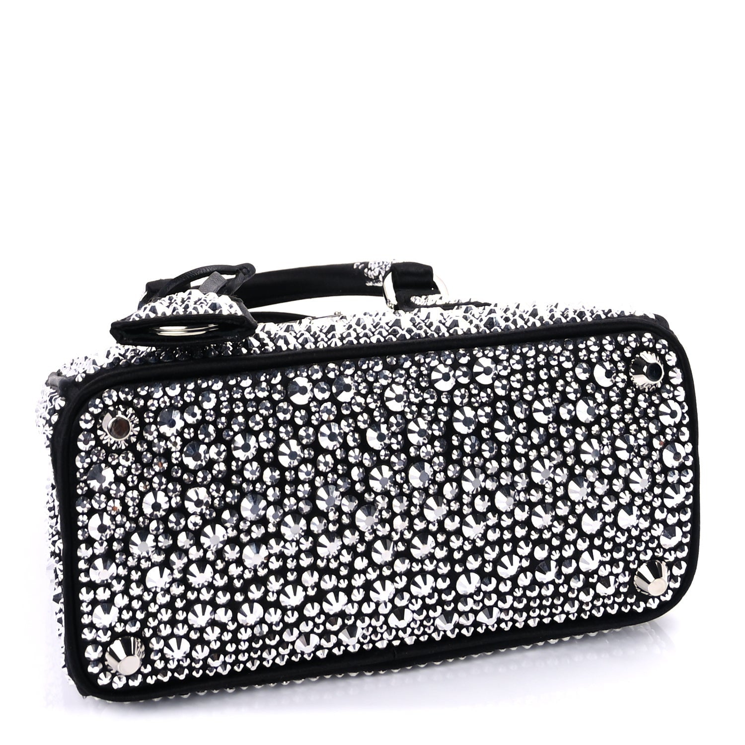 Prada Satin Crystal Mini Galleria Double Zip Tote Metal Black 3 of 8