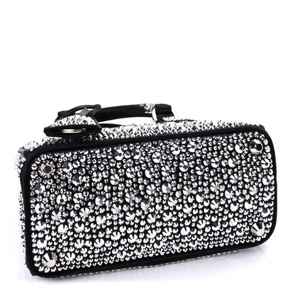 Prada Satin Crystal Mini Galleria Double Zip Tote Metal Black 3 of 8