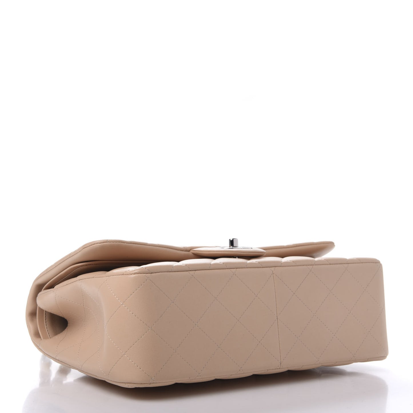 Lambskin Quilted Jumbo Double Flap Beige