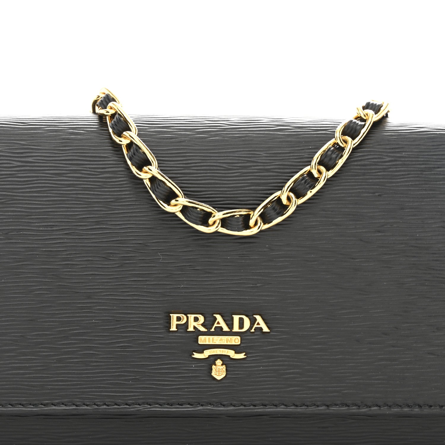 Prada Vitello Move Metal Oro Chain Wallet Black 8 of 10