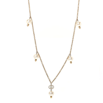 Gucci Pearl Crystal Interlocking G Necklace Gold 1 of 4