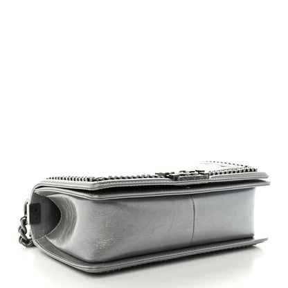 Chanel Metallic Aged Calfskin Quilted Medium Top Handle Boy Flap Silver 4 of 12