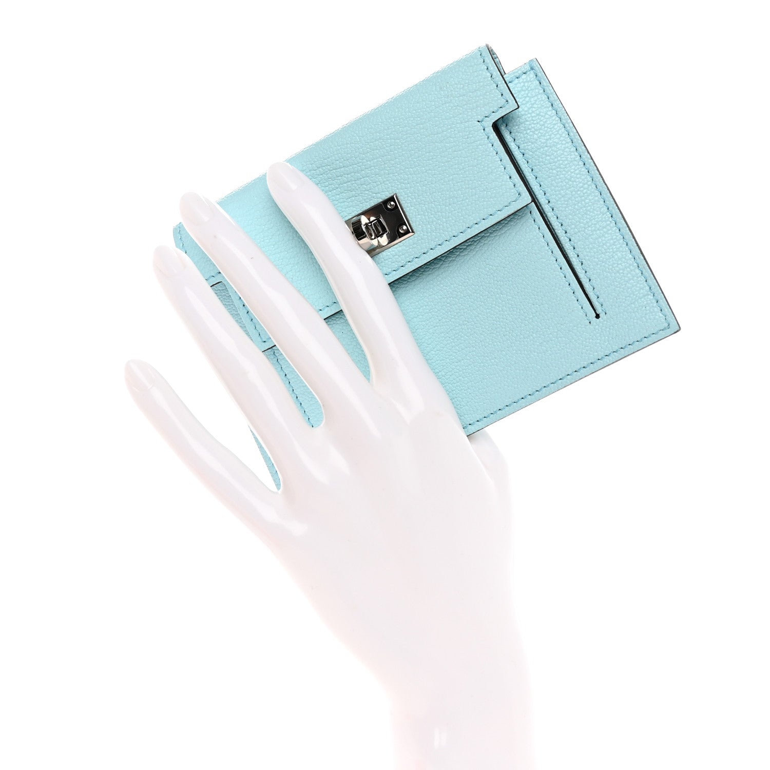 Hermes Chevre Mysore Kelly Pocket Compact Wallet Bleu Atoll 2 of 8