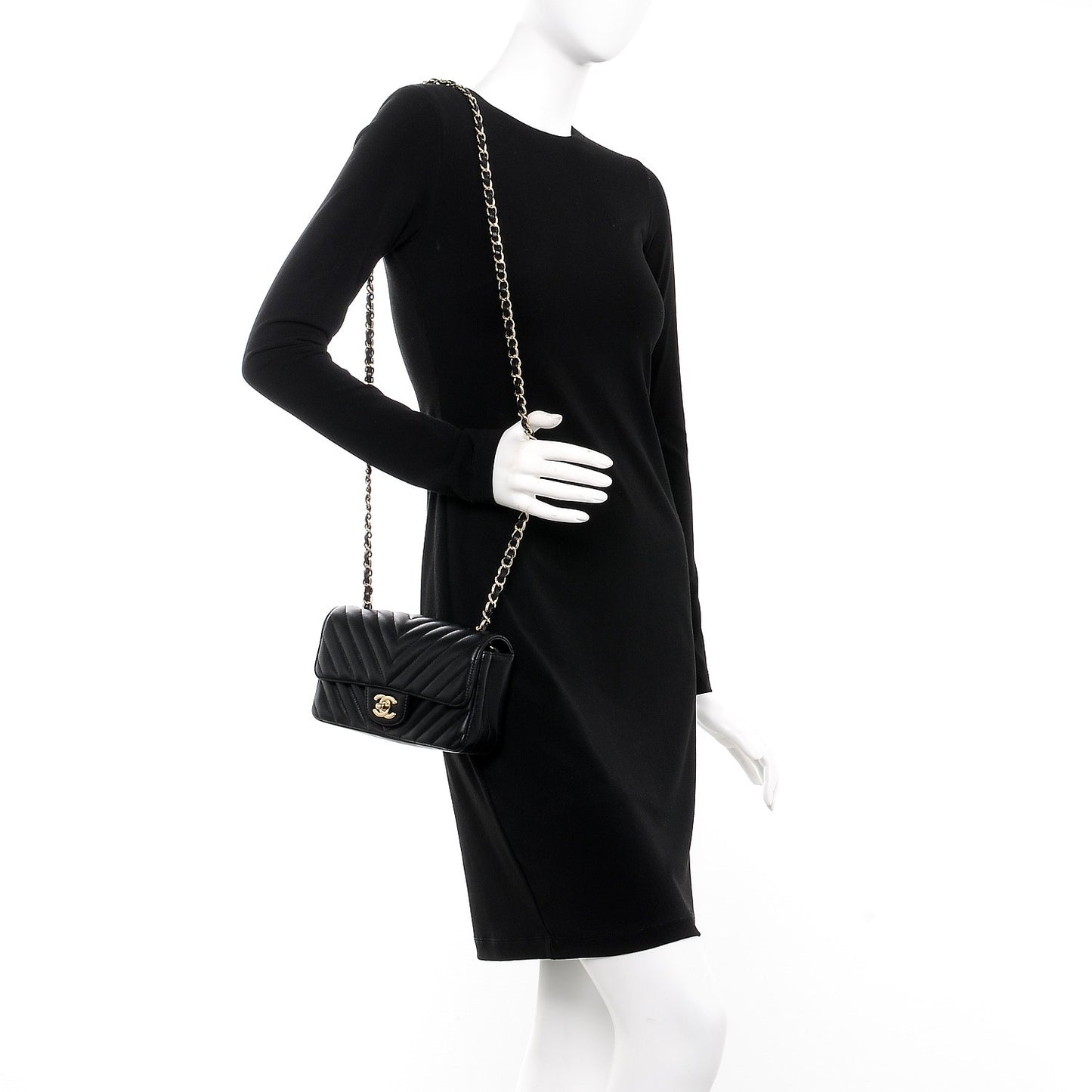 Lambskin Chevron Quilted Mini Rectangular Flap Black