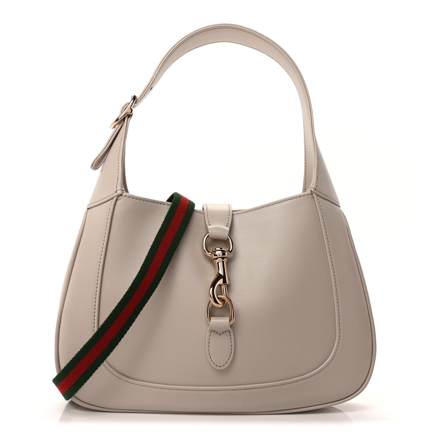 Ancora Calfskin Web Small Jackie Shoulder Bag Light Grey