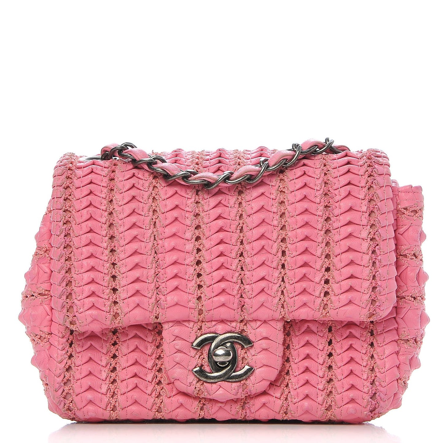 Lambskin Crochet Embroidered Mini Flap Pink