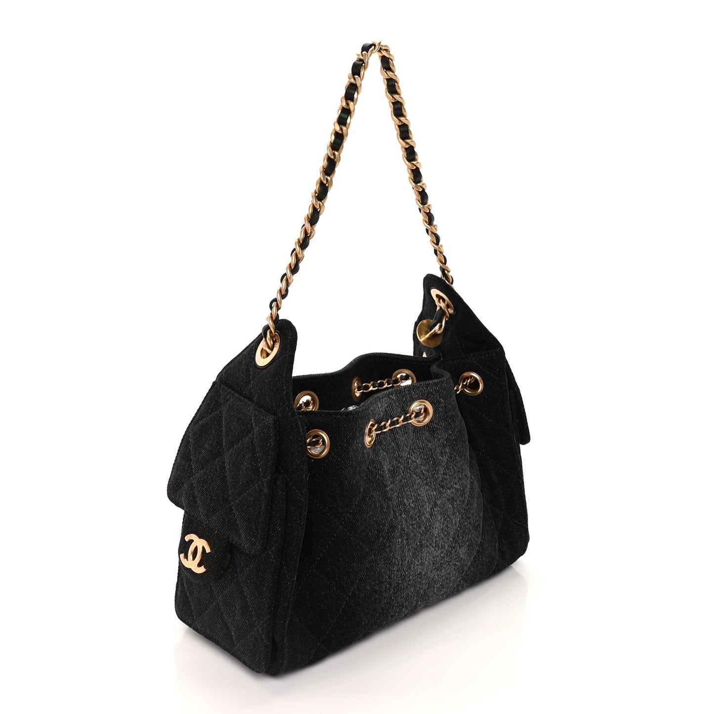 Washed Denim Quilted Mini  25 Handbag  Black