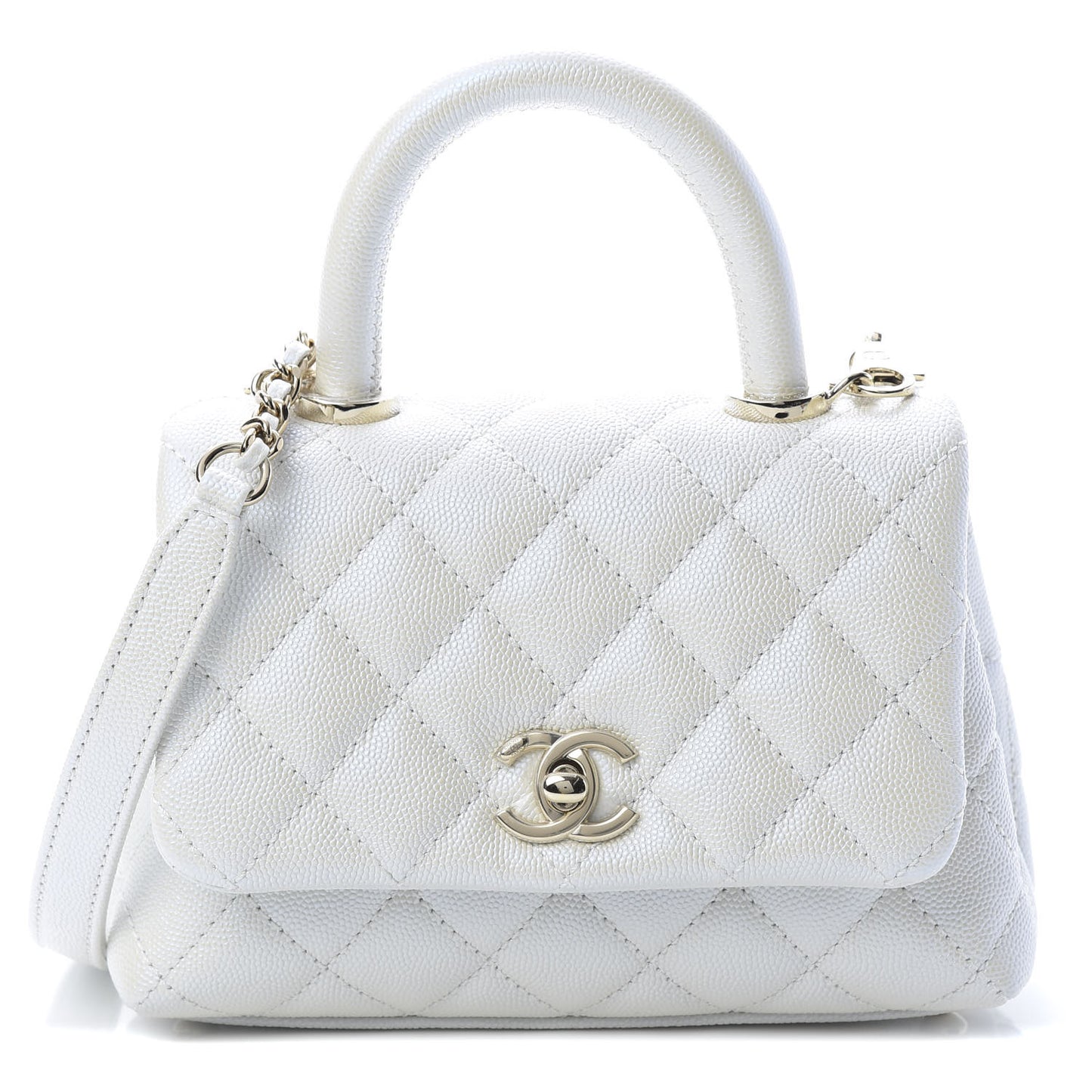 Iridescent Caviar Quilted Extra Mini Coco Handle Flap Ivory