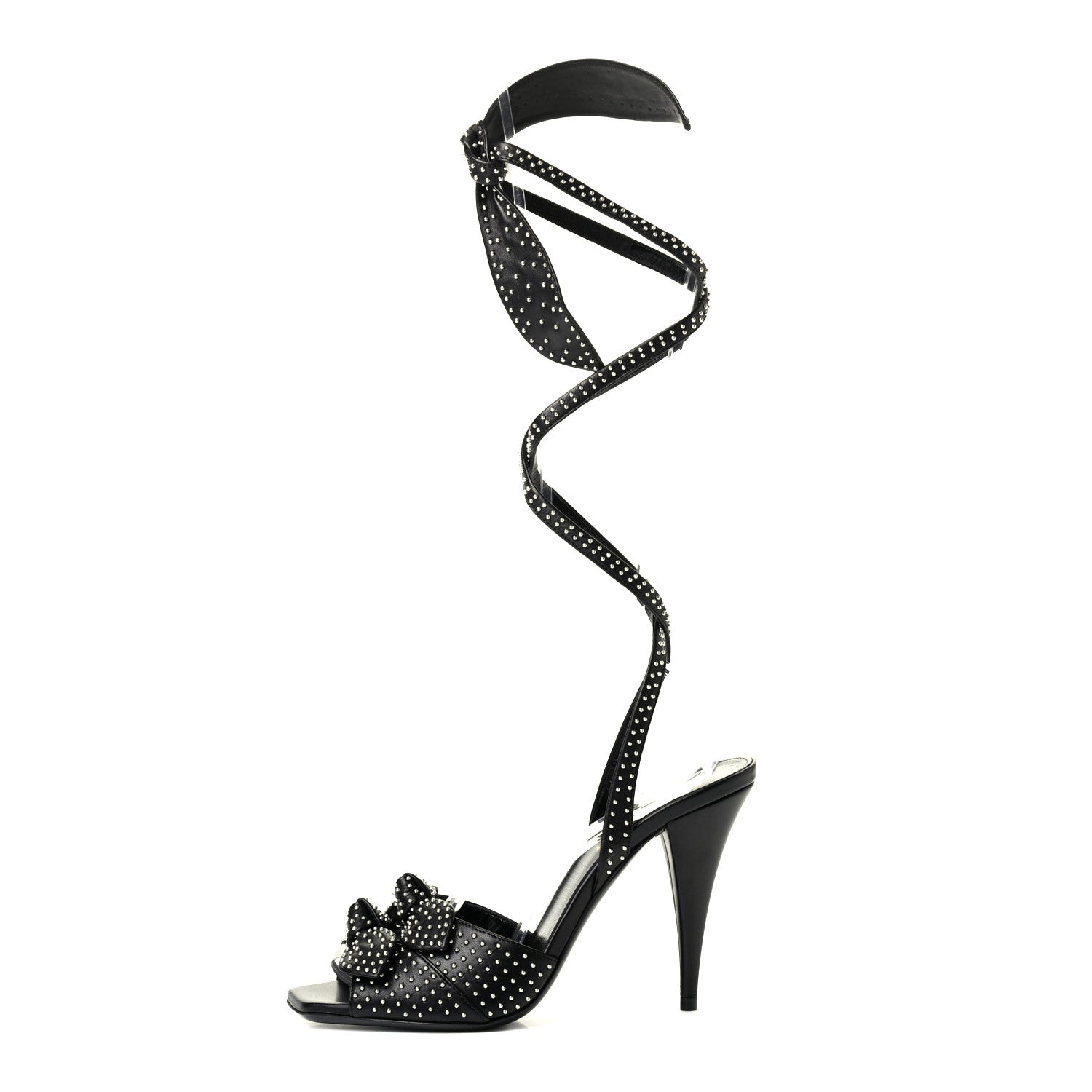 Saint Laurent Calfskin Studded Bow Sandals 37.5 Black 1 of 4