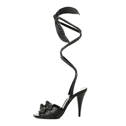 Saint Laurent Calfskin Studded Bow Sandals 37.5 Black 1 of 4