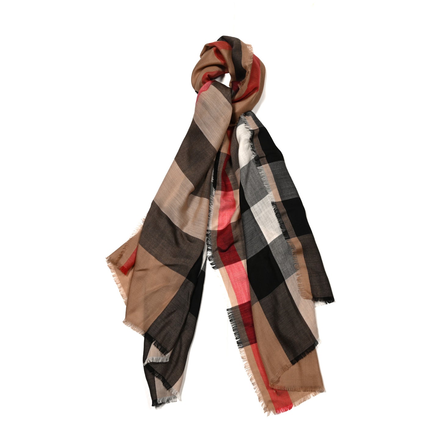 Cashmere Mega Check Fringe Scarf Camel
