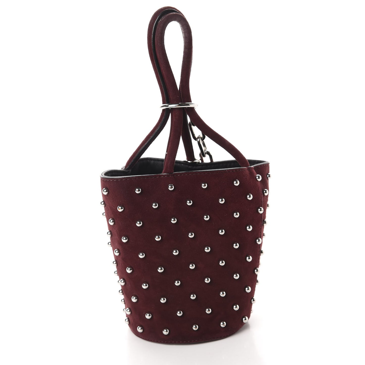 Suede Studded Mini Roxy Bucket Bag Burgundy