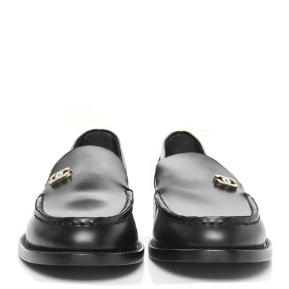 Chanel Calfskin Crystal CC Mocassin Loafers 37 Black 3 of 9