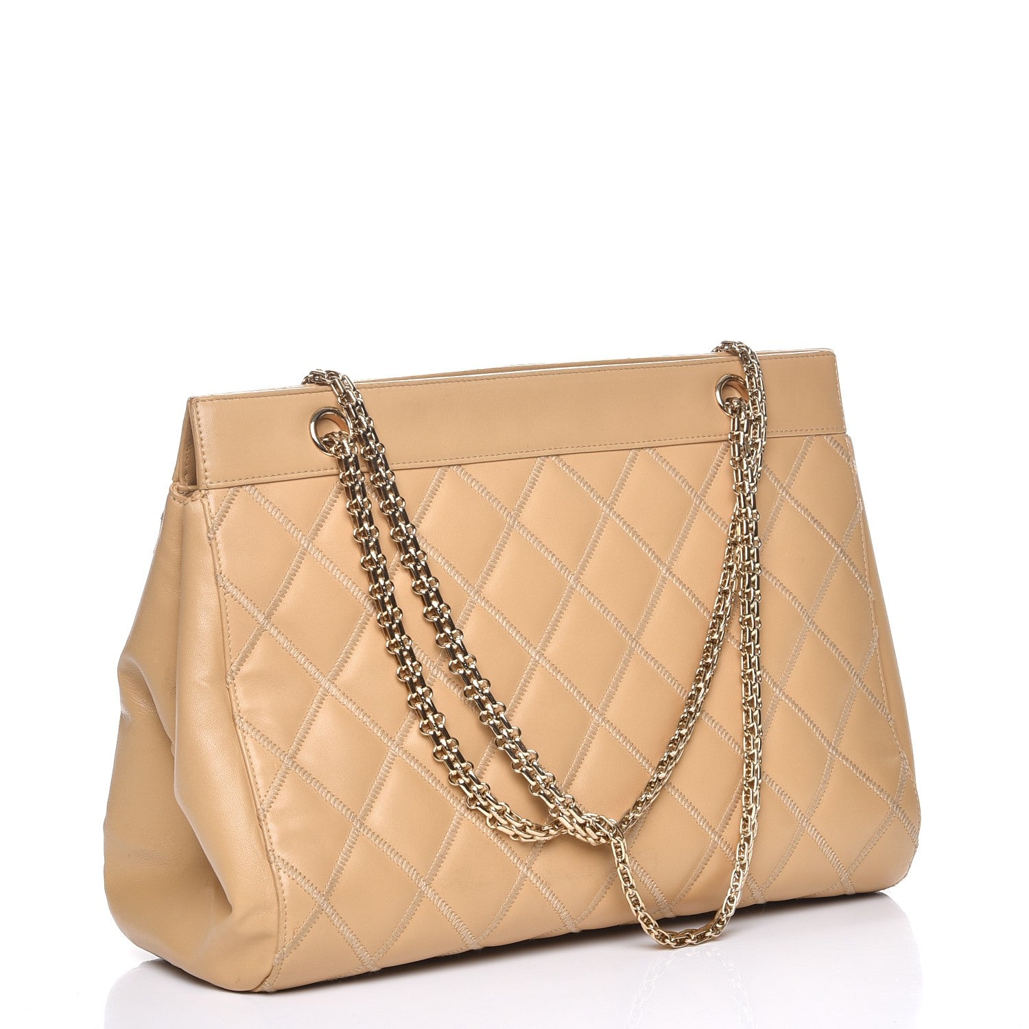 Chanel Lambskin Double Stitch Quilted Tote Beige 4 of 13