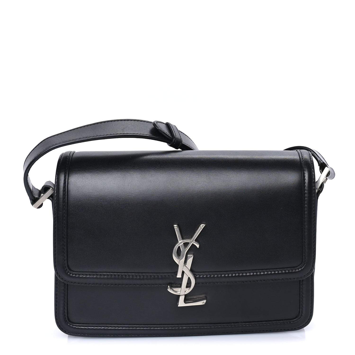 Saint Laurent Box Calfskin Monogram Medium Solferino Satchel  Black 1 of 7