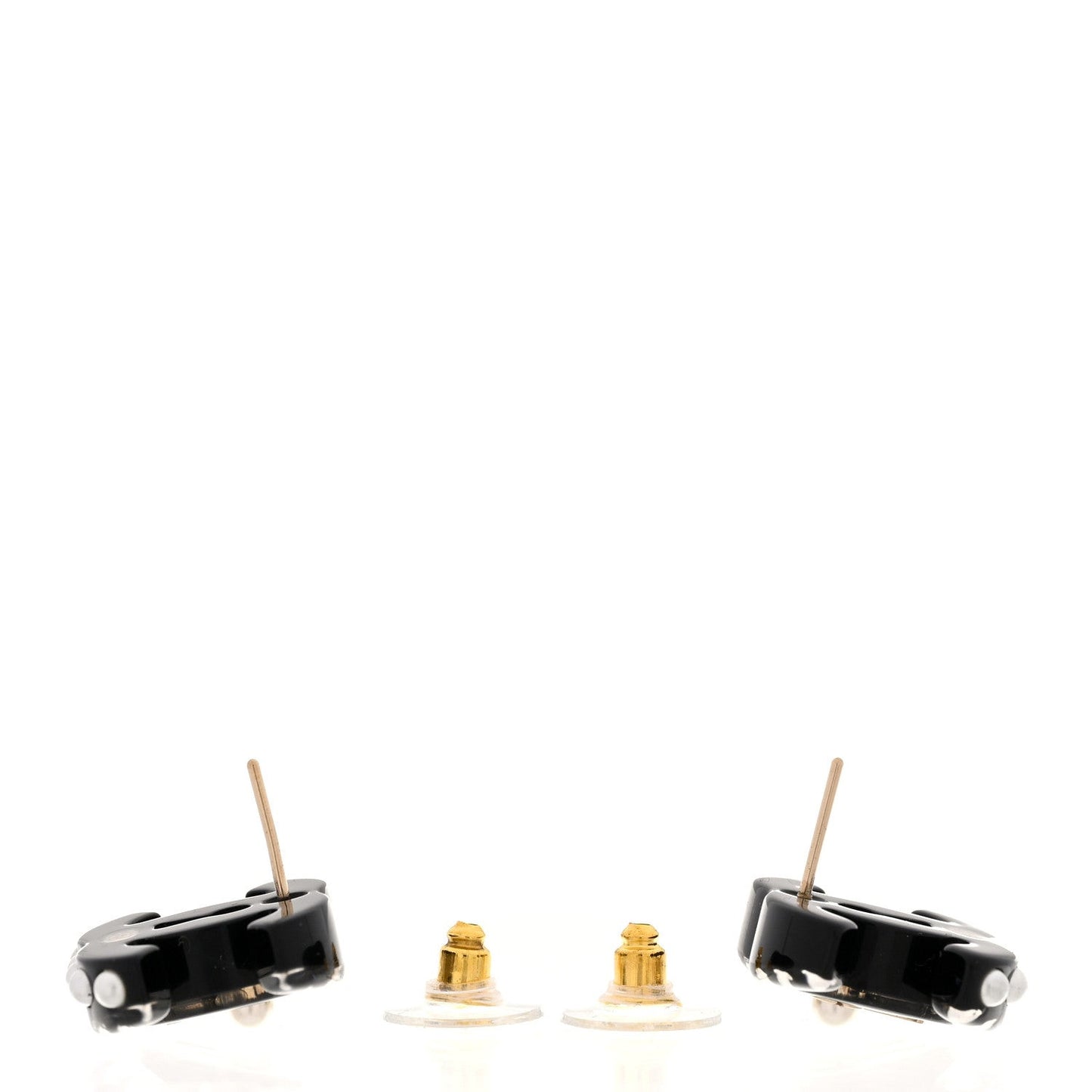 Resin Crystal Pearl CC Earrings Black