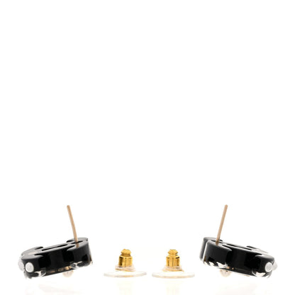 Chanel Resin Crystal Pearl CC Earrings Black 3 of 5