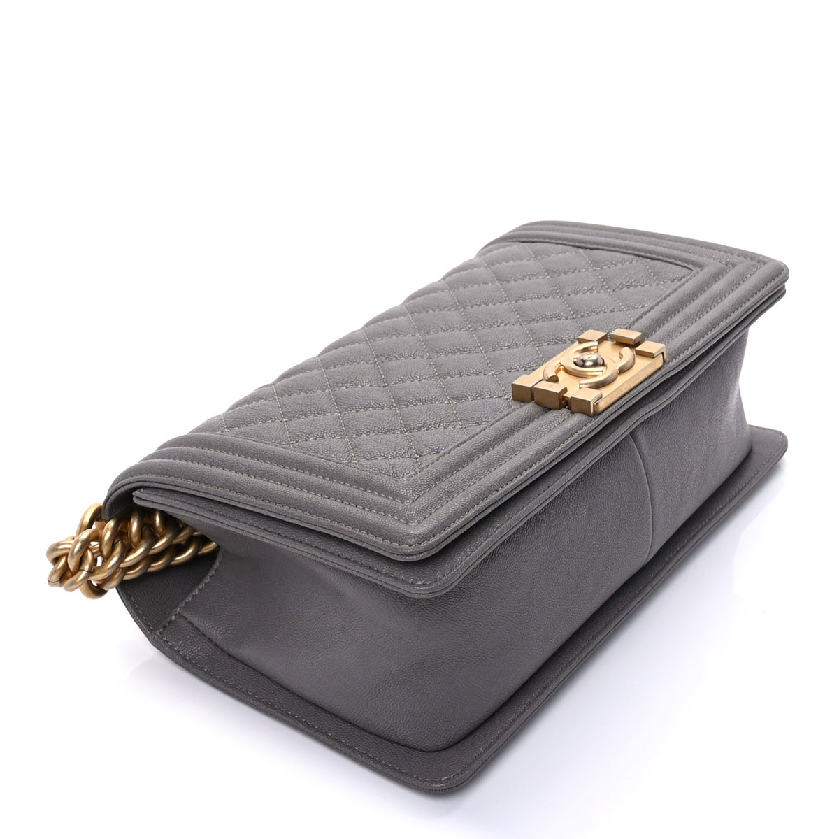 Calfskin Quilted Medium Boy Flap Grey