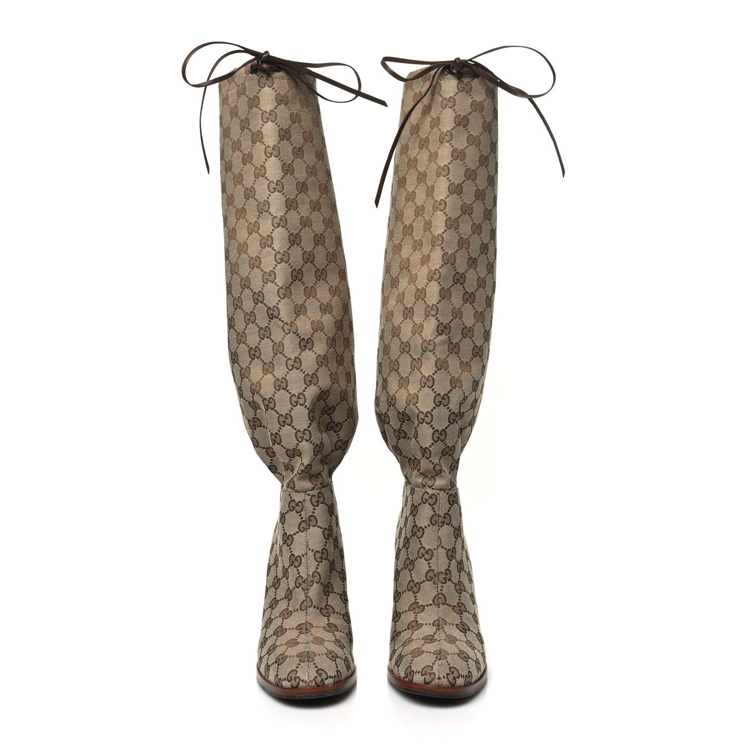 Gucci Monogram Malaga Kid Lisa Mid Heel Boots 41 Beige Ebony 2 of 7