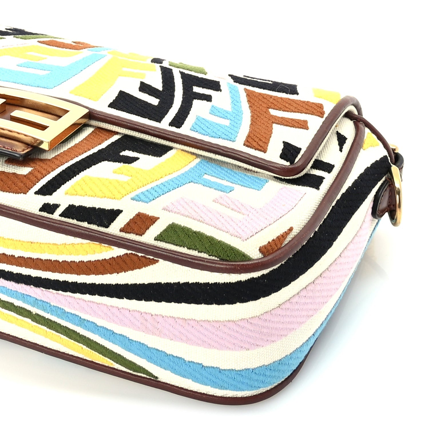 Fendi X SARA COLEMAN Canvas Vitello King Seta FF Fish Eye Embroidered Baguette  Grezzo Multicolor Ghianda 8 of 8
