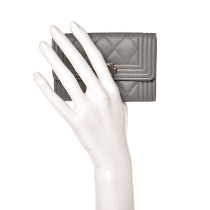 Chanel Lambskin Quilted Boy Card Holder Wallet Grey 2 of 9
