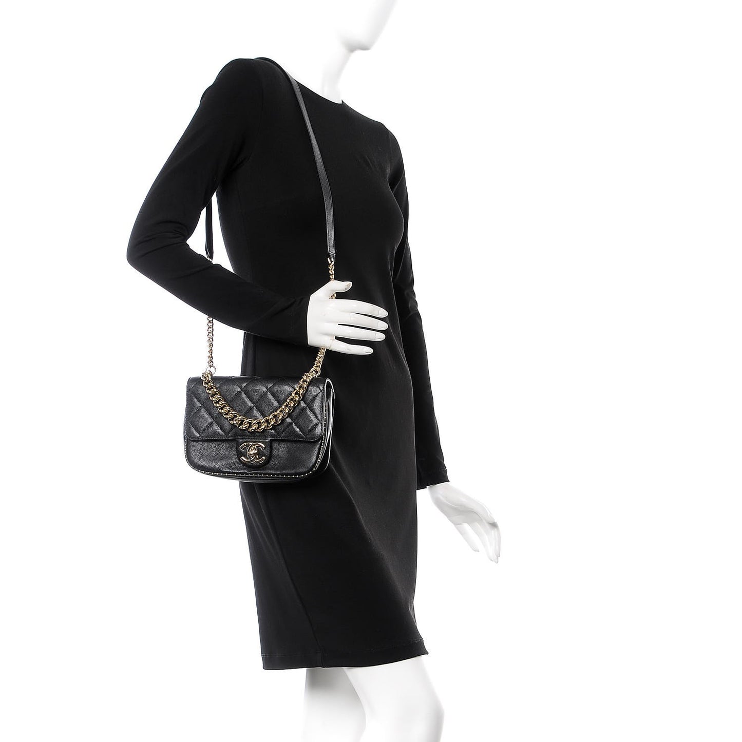 Caviar Quilted Small Studded Flap Black