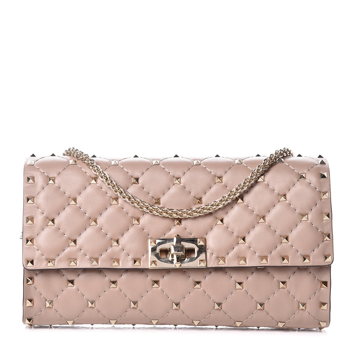 Lambskin Rockstud Spike Wallet on Chain Poudre
