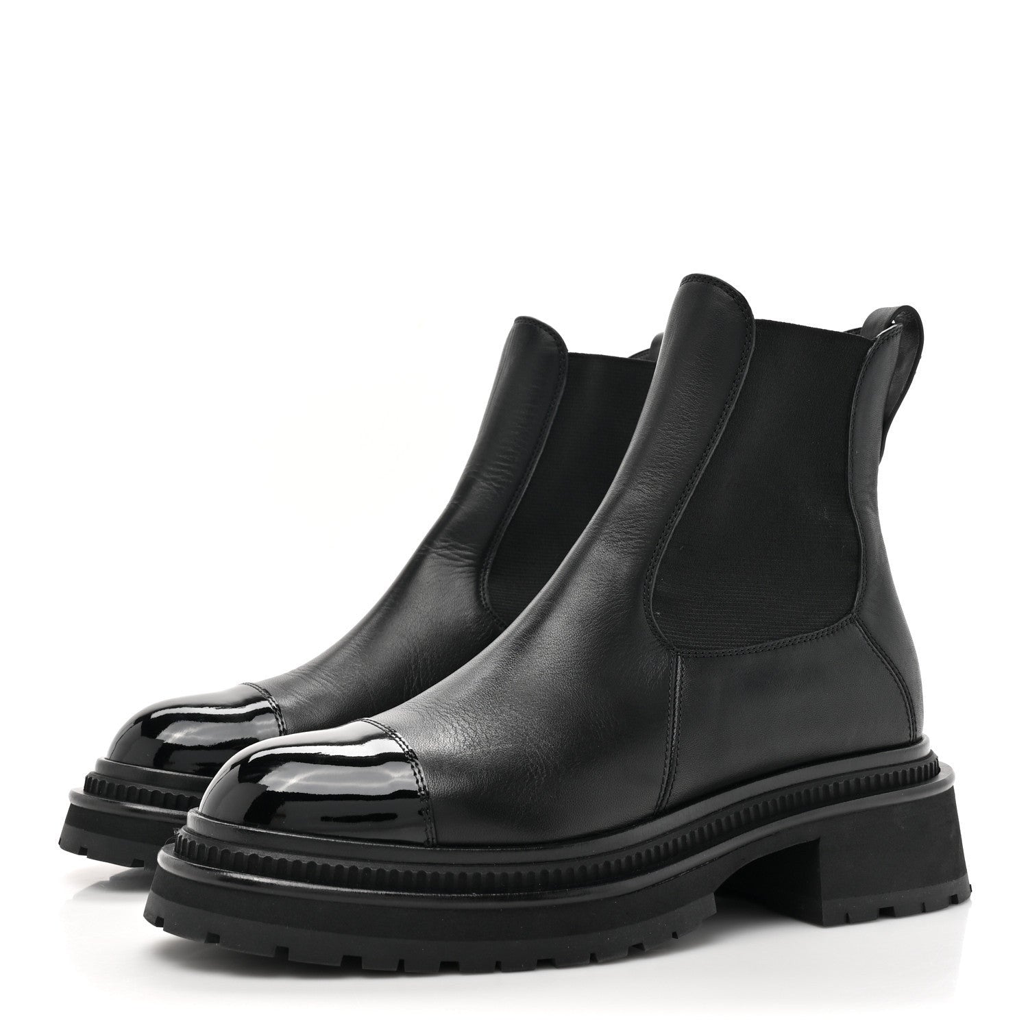 Chanel Calfskin Patent Cap Toe Ankle Boots 37.5 Black 3 of 7