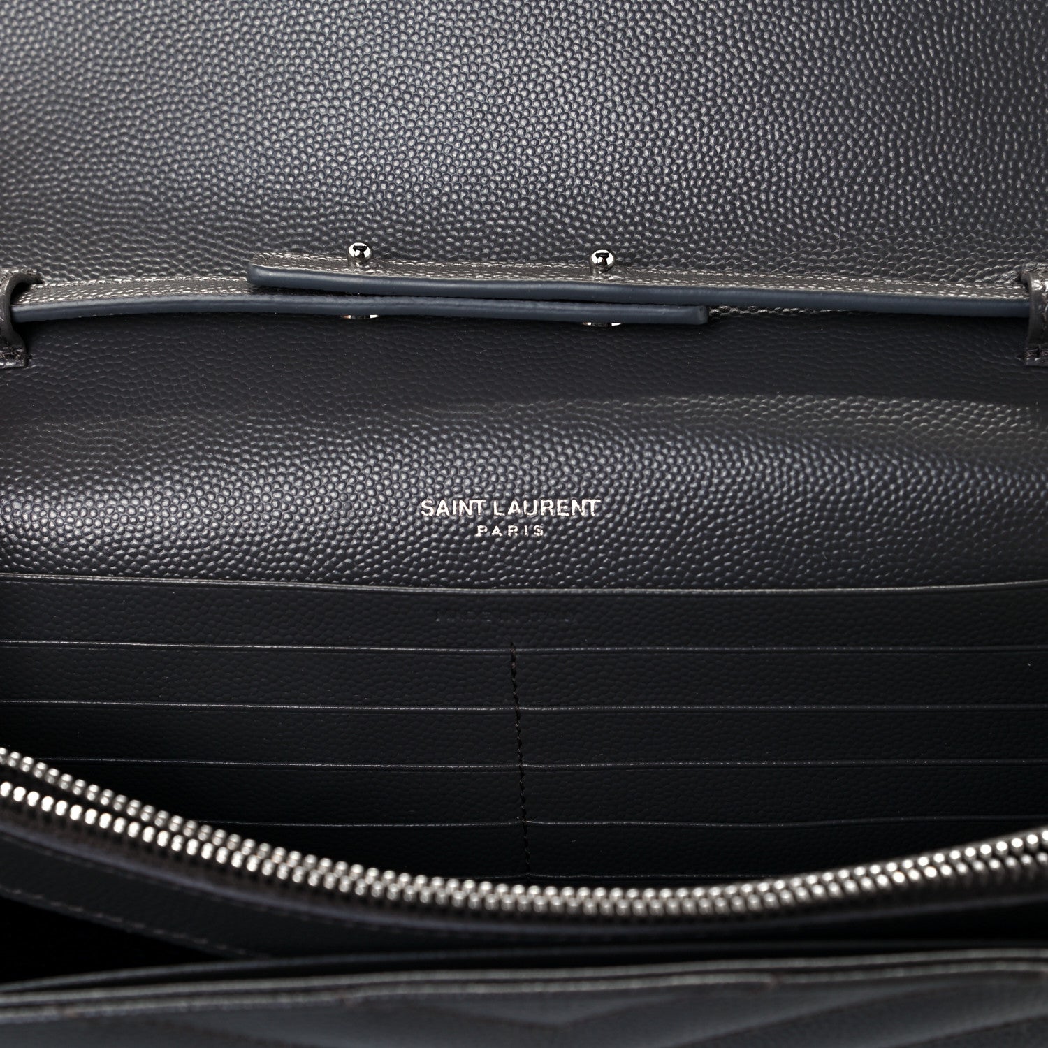 Saint Laurent Grain De Poudre Matelasse Chevron Monogram Chain Wallet Coal 6 of 10
