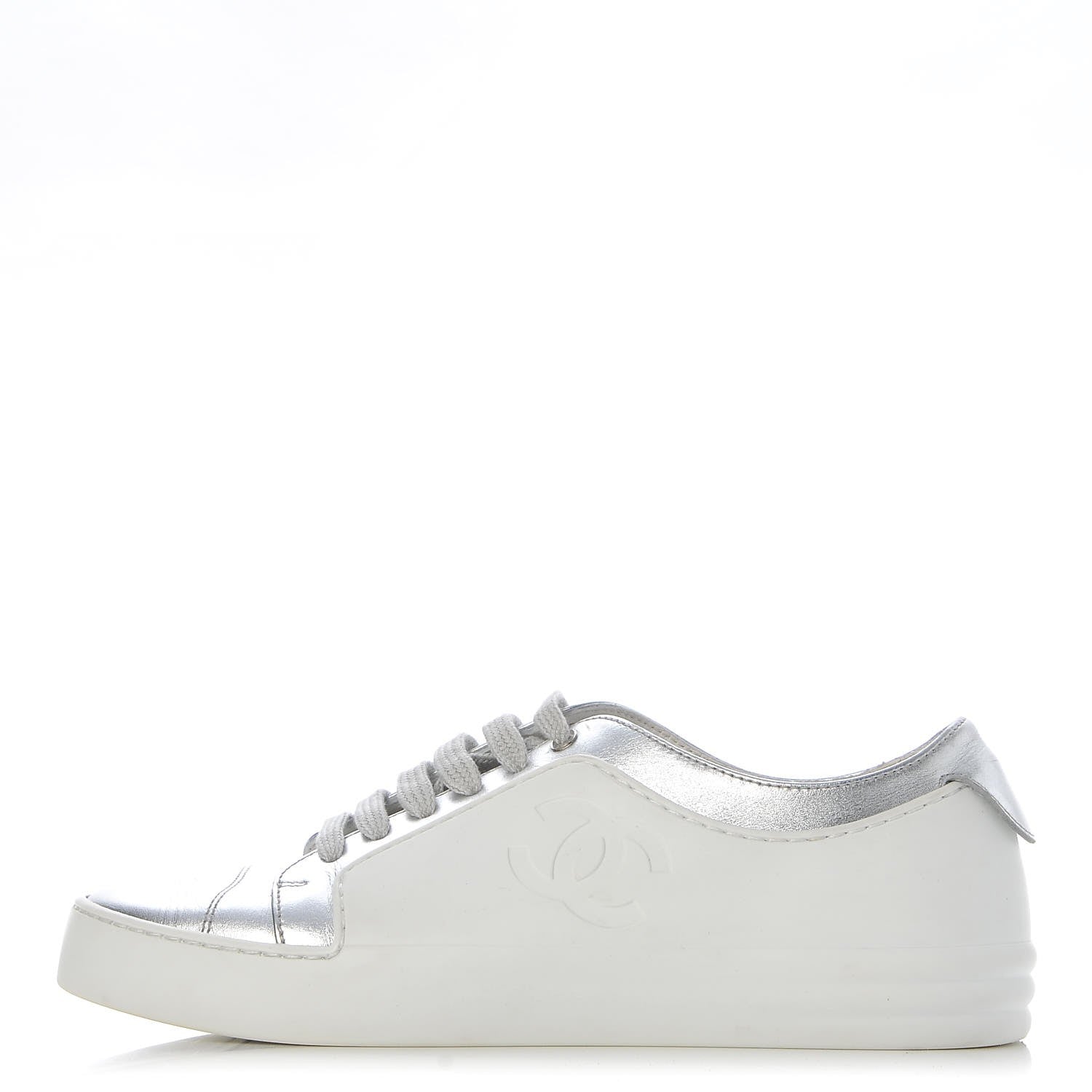 Chanel Iridescent Goatskin Sneakers 36 White Silver 1 of 10