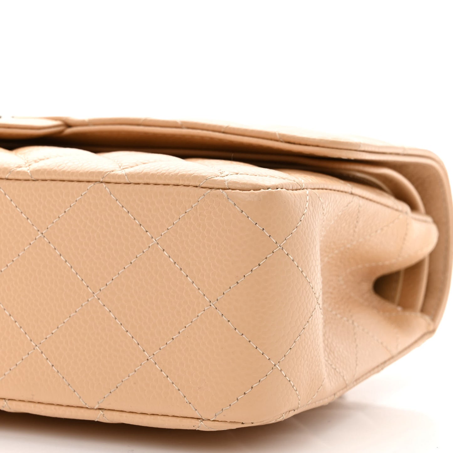 Caviar Quilted Medium Double Flap Beige