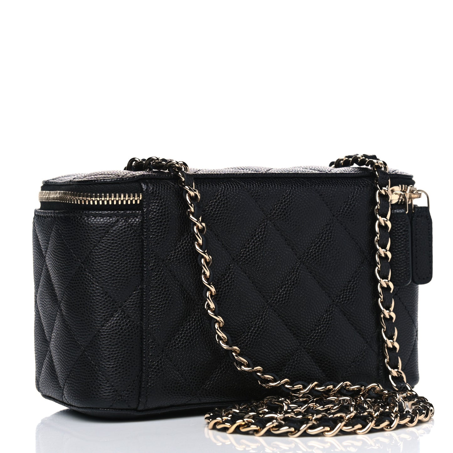 Caviar Quilted Small Vanity Case With Chain Black