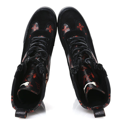 Louis Vuitton Suede Calfskin Catogram Laureate Platform Desert Boots Black Marron 2 of 7