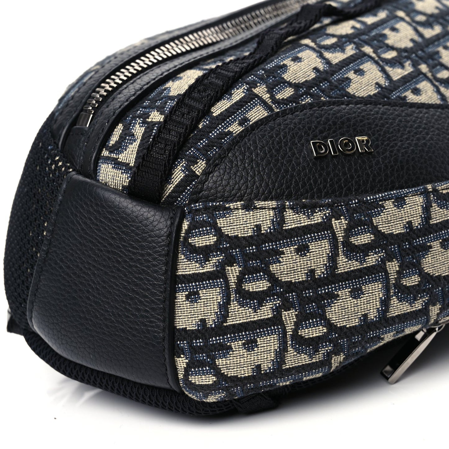Grained Calfskin Oblique Scarab Sling Bag Blue Black