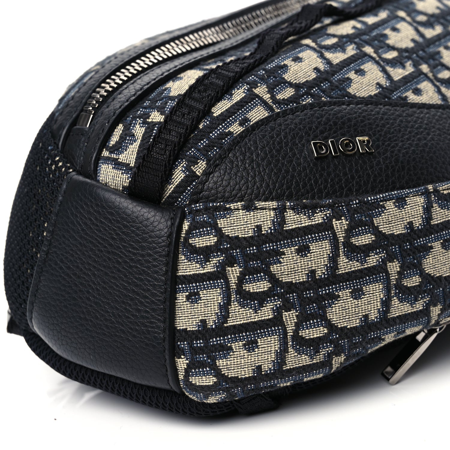 Christian Dior Grained Calfskin Oblique Scarab Sling Bag Blue Black 9 of 9