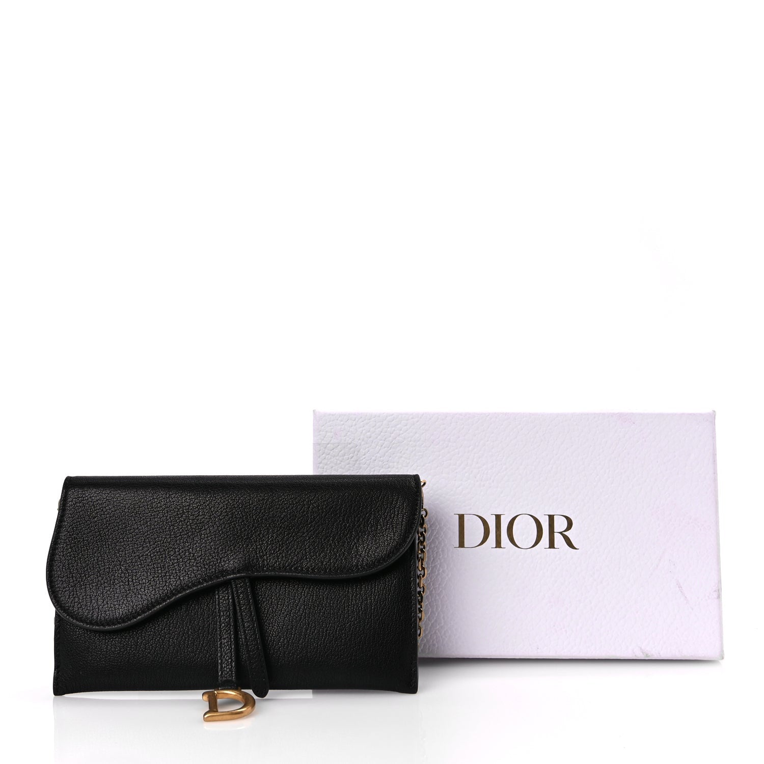 Christian Dior Goatskin Saddle Long Wallet With Chain Black 10 of 10