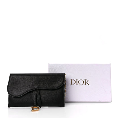 Christian Dior Goatskin Saddle Long Wallet With Chain Black 10 of 10